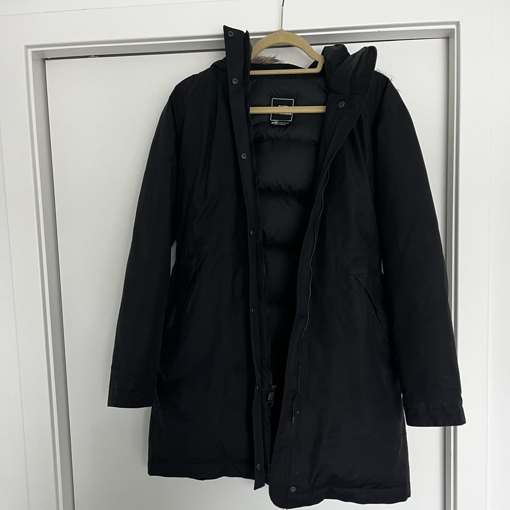 The North Face Black Hooded Puffer Jacket with Fur Trim